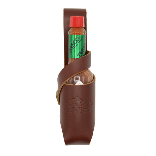Andean Leather Hot Sauce Holster, Bottle Belt Holder great for Tabasco, Sriracha and more