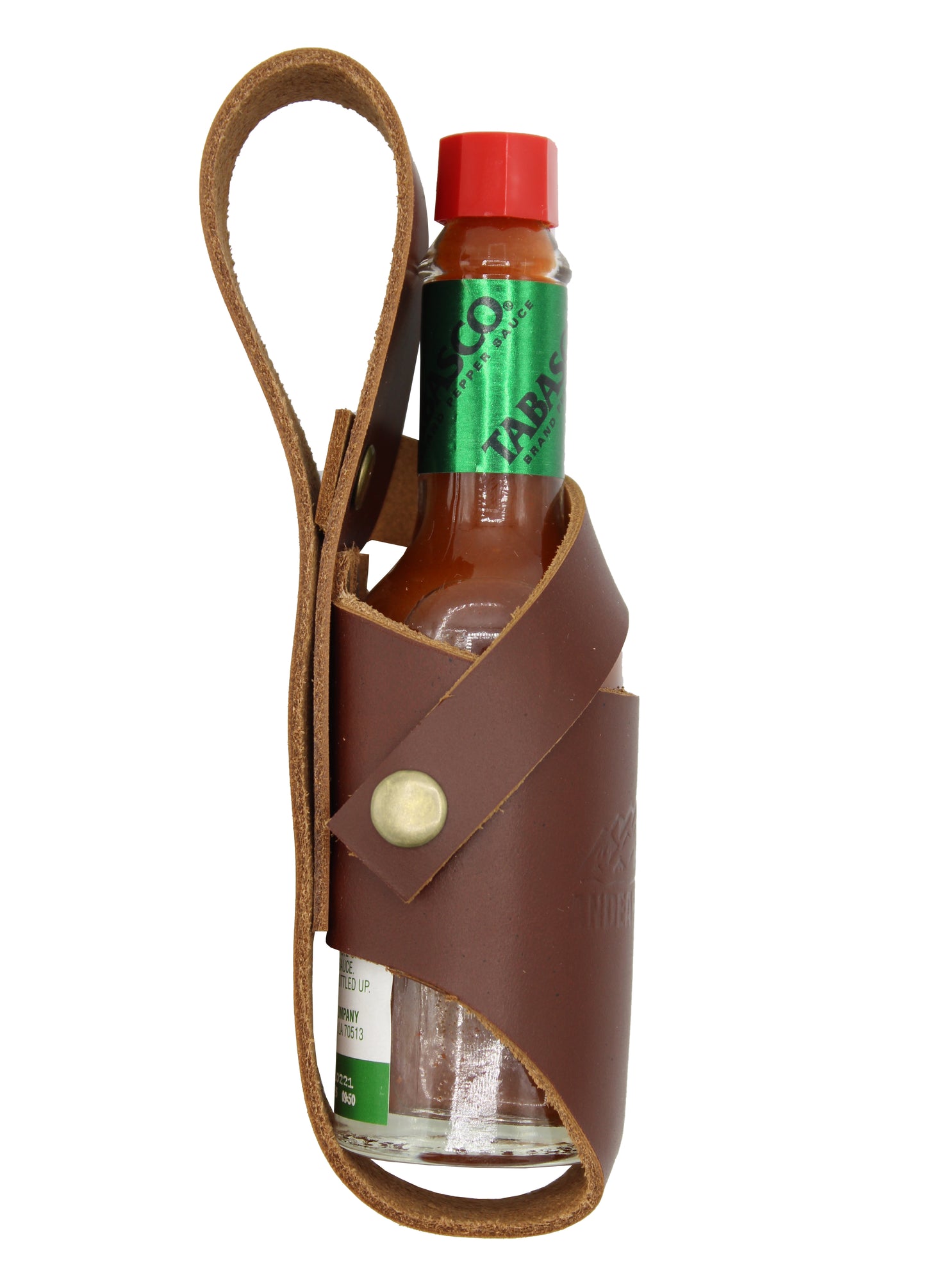 Andean Leather Hot Sauce Holster, Bottle Belt Holder Great for Tabasco, Sriracha and More (2 oz, Brown)